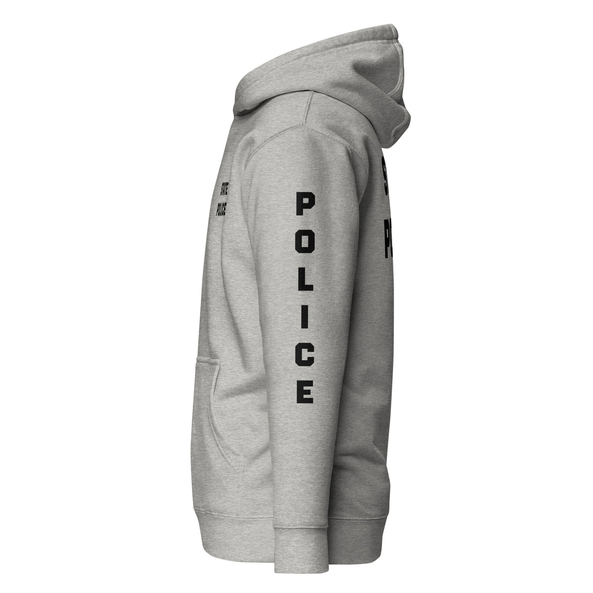 State Police — Duty Wear Premium Hoodie (Full Sleeve Identifier) — Carbon Grey — Left-side view