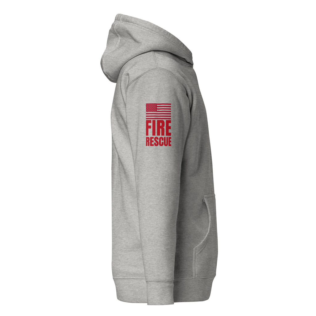 Fire Rescue on-duty hoodie with dual sleeve identifiers in Carbon Grey, right view