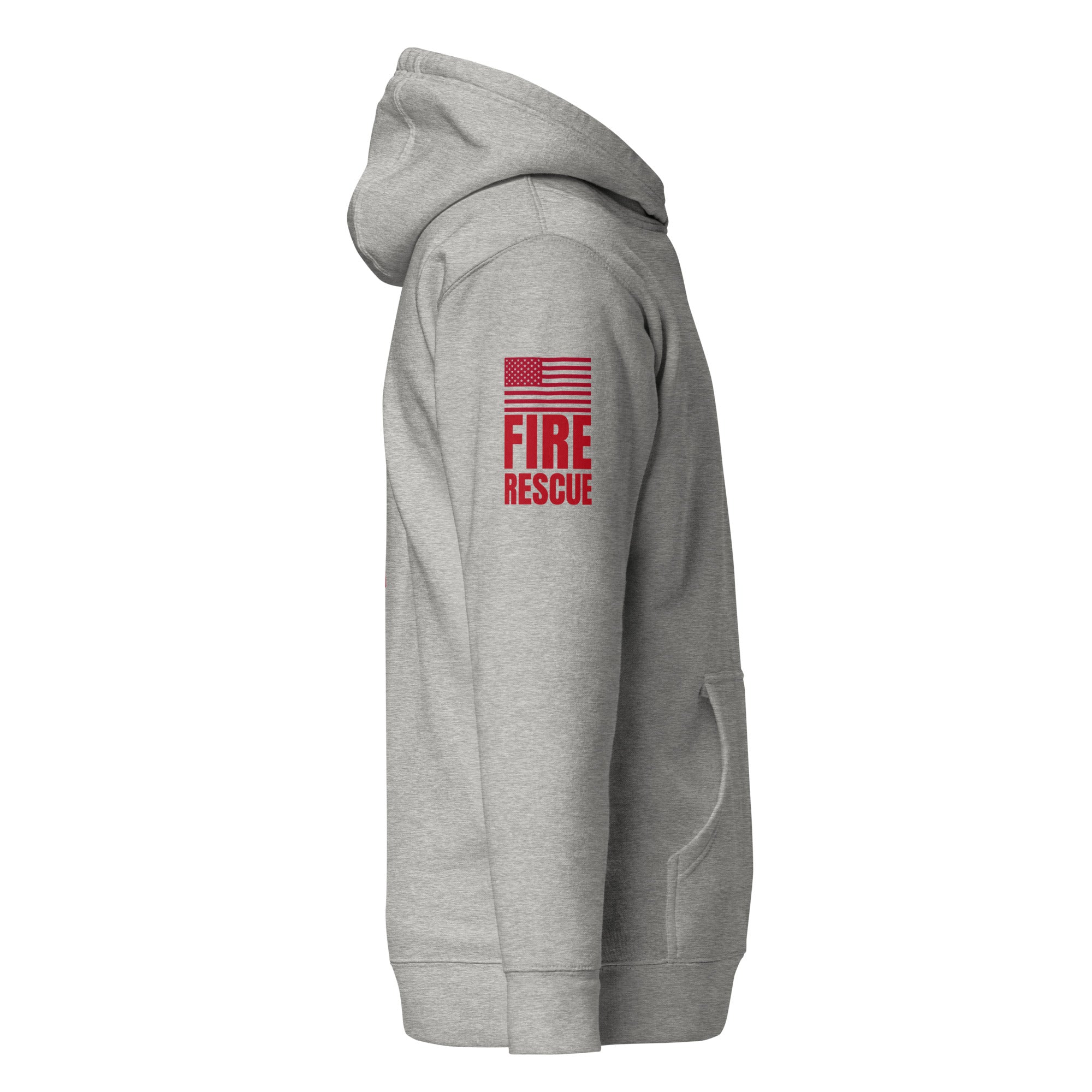 Fire Rescue on-duty hoodie with dual sleeve identifiers in Carbon Grey, right view
