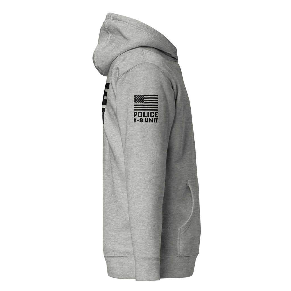Police K-9 Unit - Premium Duty Wear / RAID Hoodie (Flag & Sleeve Identifiers) in Carbon Grey - right-side view