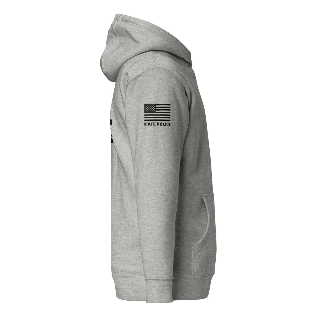 State Police — Duty Wear Premium Hoodie (Flag & Sleeve Identifier) — Carbon Grey — Right-side view