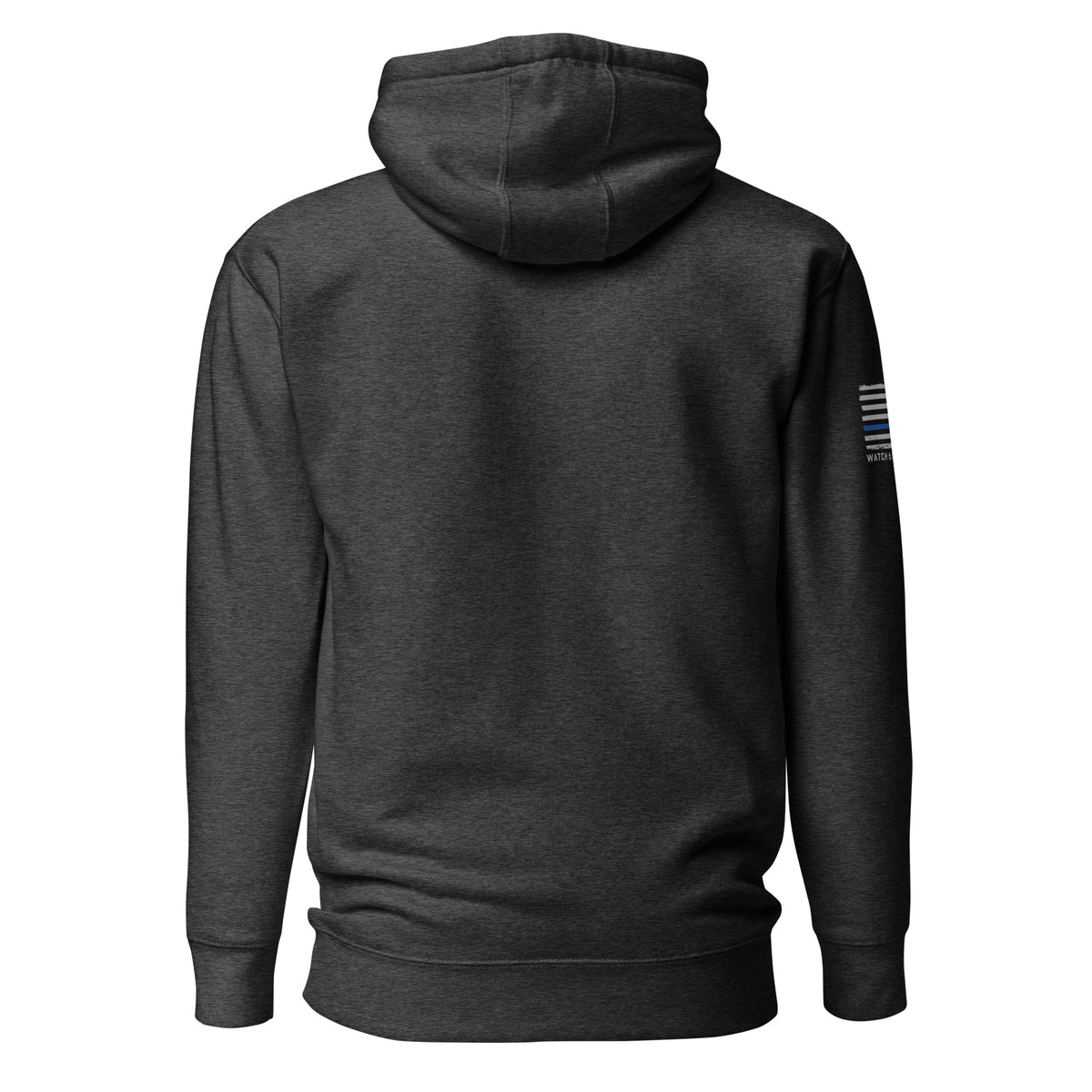 Thin Blue Line — Signature Honor Series Flag Hoodie — Charcoal Heather, back view