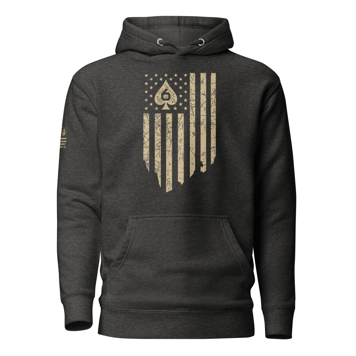 Watch Your Six Flag — Standard Issue Hoodie — Charcoal Heather, front view