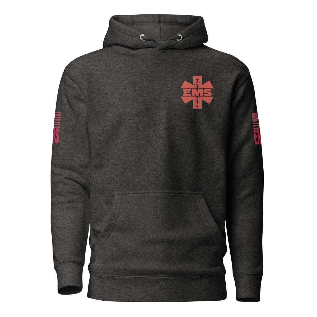 EMS — Duty Wear Premium Hoodie (Flag & Sleeve Identifier) — Charcoal Heather — Front view
