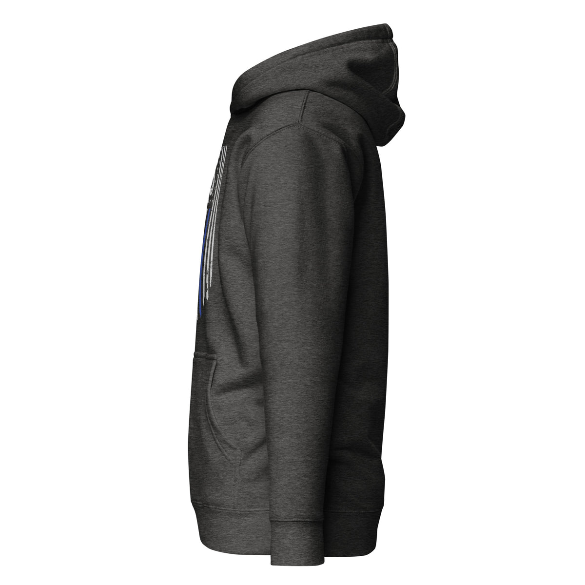 Thin Blue Line — Signature Honor Series Flag Hoodie — Charcoal Heather, left-side view