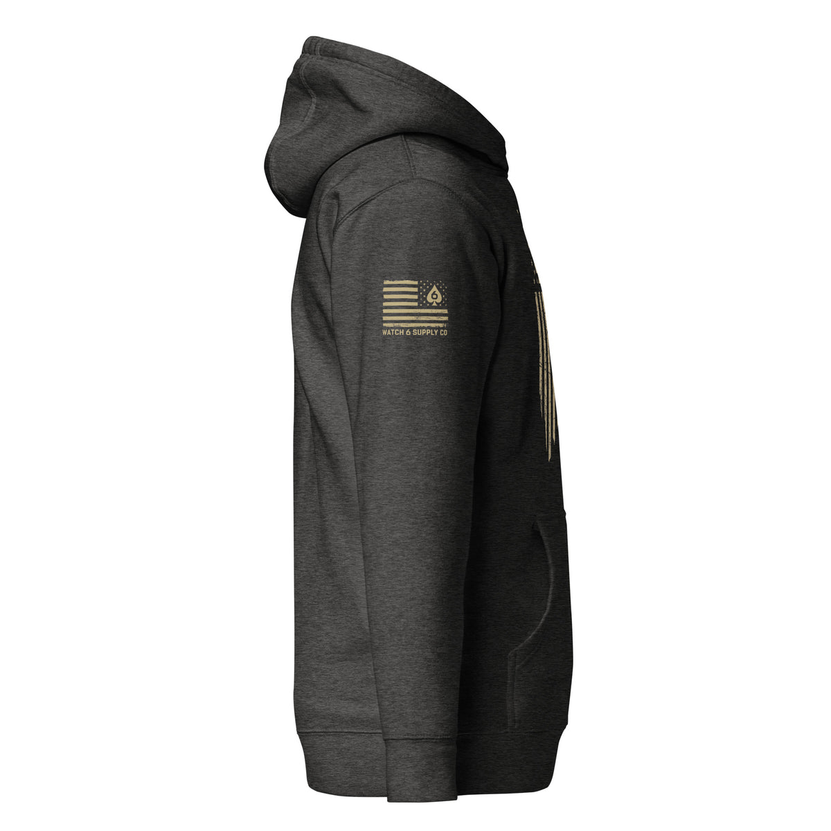 Watch Your Six Flag — Standard Issue Hoodie — Charcoal Heather, right-side view