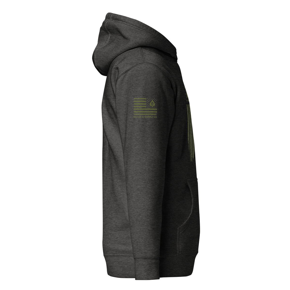 Watch Your Six — Standard Issue Hoodie — Charcoal Heather, right-side view