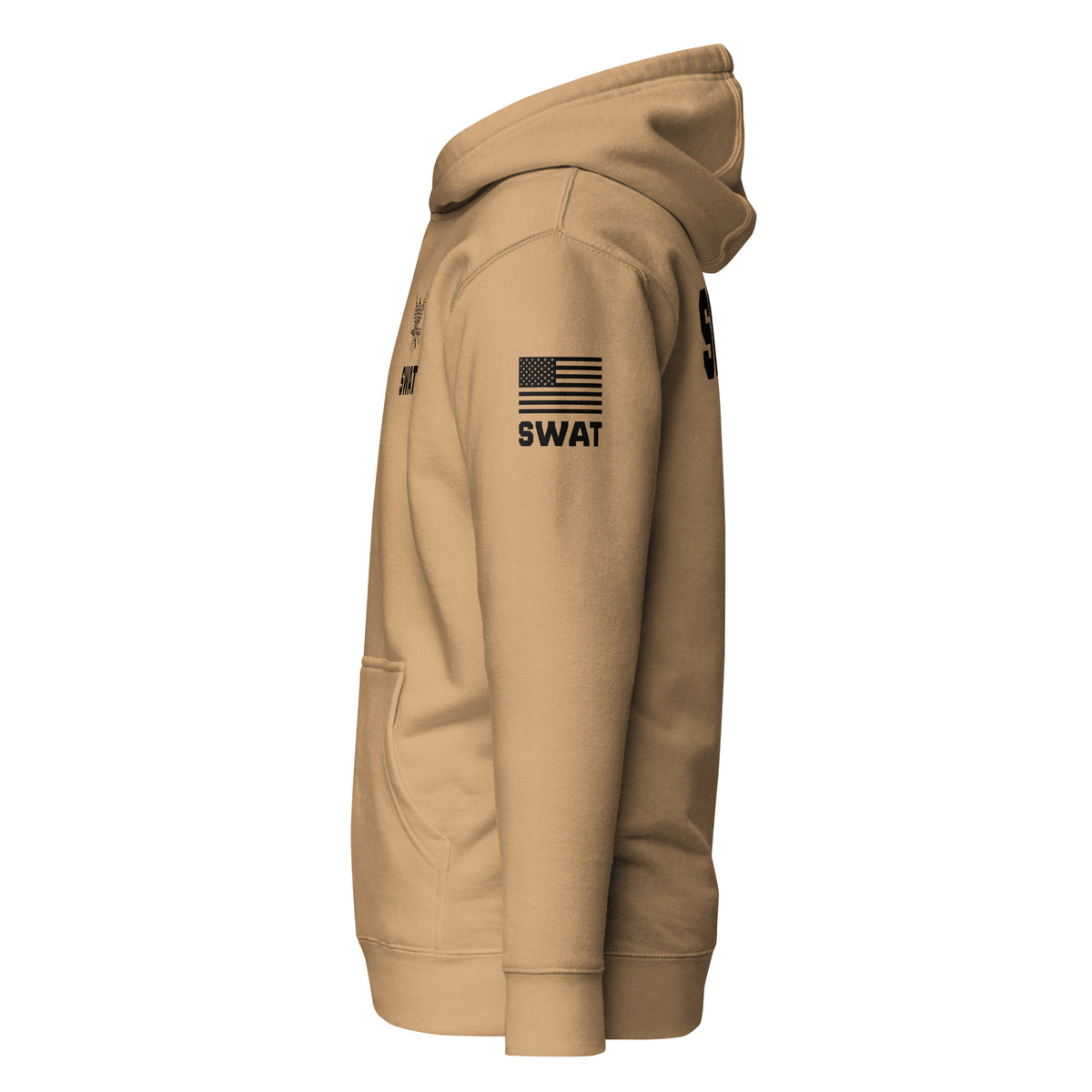 SWAT — Duty Wear Premium Hoodie (Flag & Sleeve Identifier) — Khaki — Left-side view