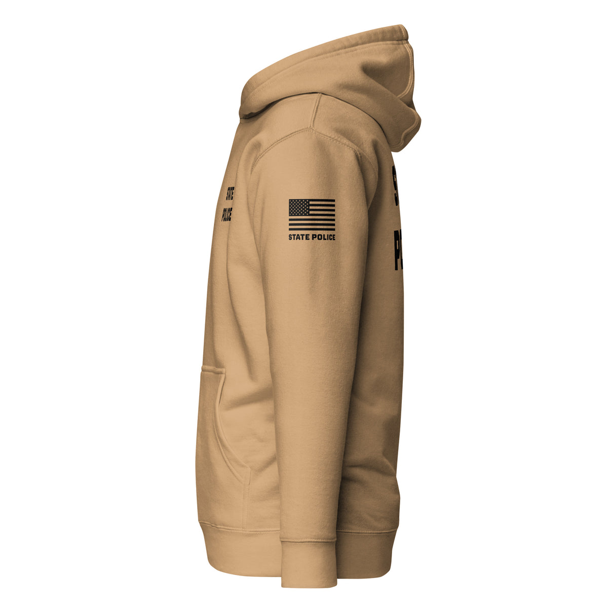 State Police — Duty Wear Premium Hoodie (Flag & Sleeve Identifier) — Khaki — Left-side view
