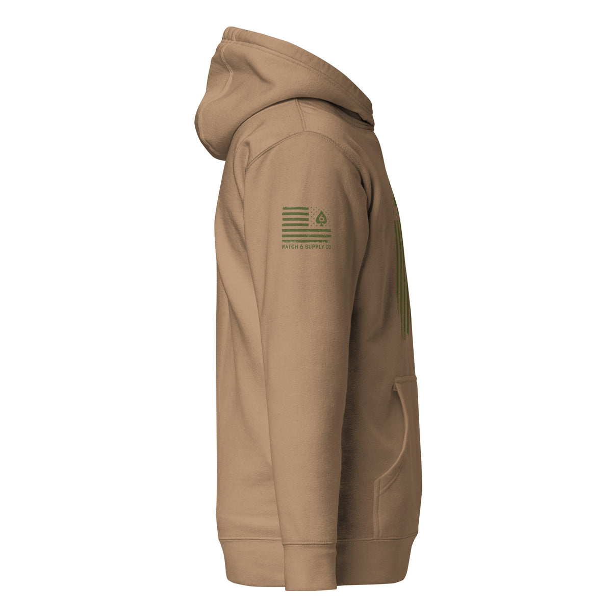 Watch Your Six — Standard Issue Hoodie — Latte, right-side view
