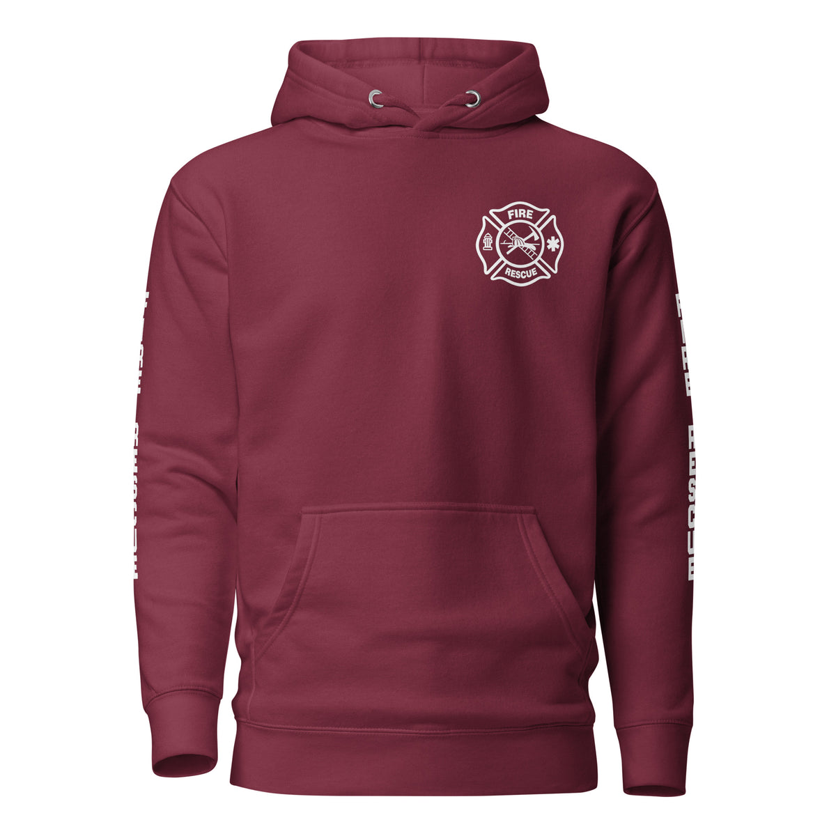 Fire Rescue — Duty Wear Premium Hoodie (Full Sleeve Identifier) — Maroon — Front view