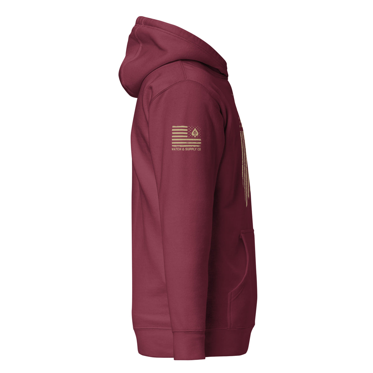 Watch Your Six Flag — Standard Issue Hoodie — Maroon, right-side view