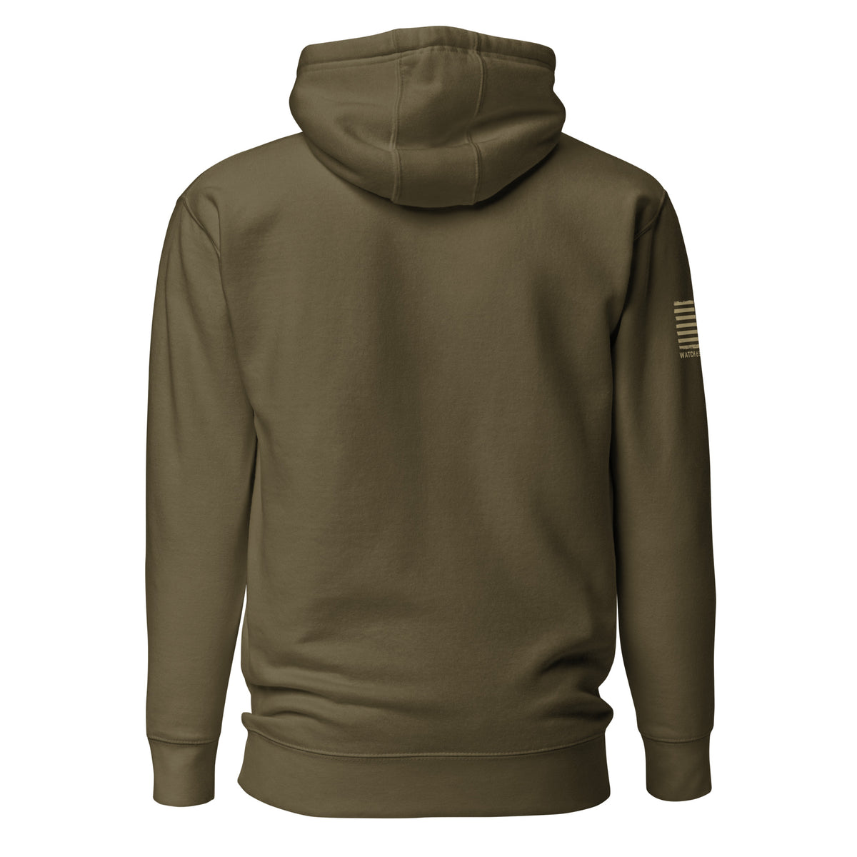 Watch Your Six Flag — Standard Issue Hoodie — Military Green, back view