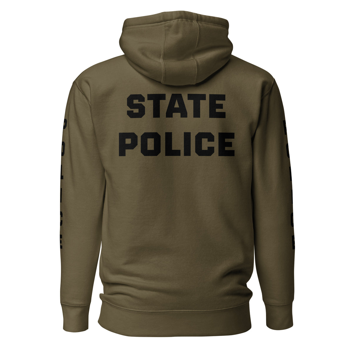 State Police — Duty Wear Premium Hoodie (Full Sleeve Identifier) — Military Green — Back view