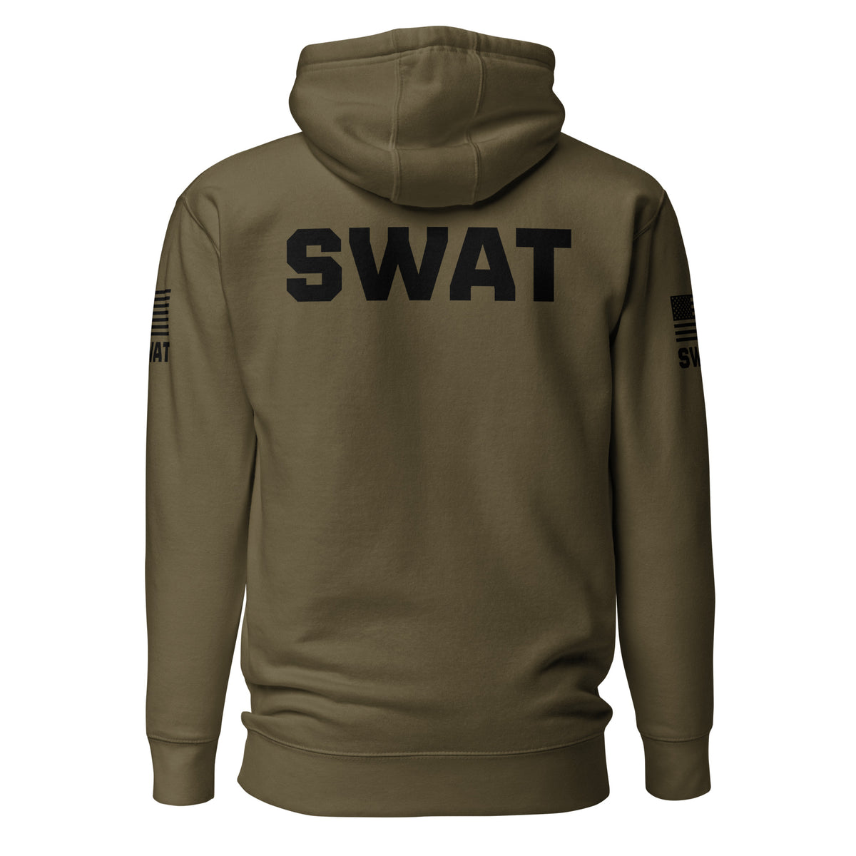 SWAT — Duty Wear Premium Hoodie (Flag & Sleeve Identifier) — Military Green — Back view