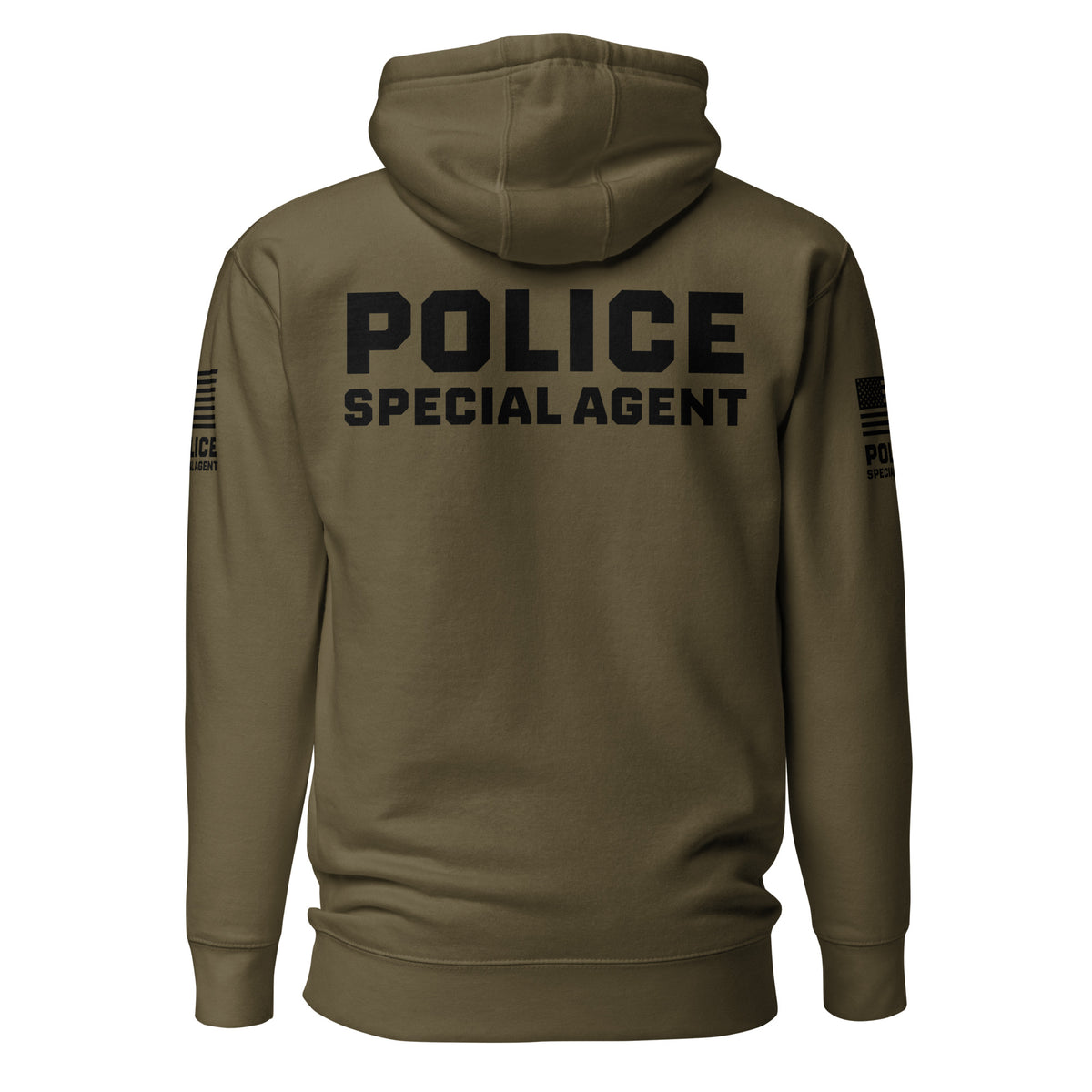 Special Agent — Duty Wear Premium Hoodie (Flag & Sleeve Identifier) — Military Green — Back view