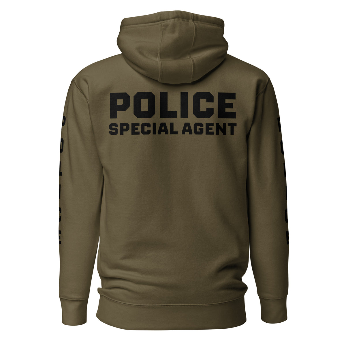 Special Agent — Duty Wear Premium Hoodie (Full Sleeve Identifier) — Military Green — Back view