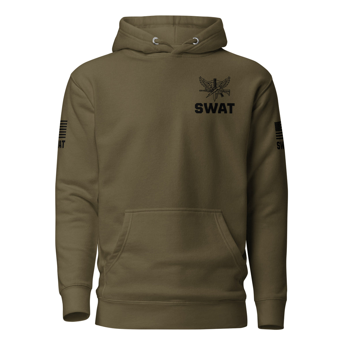 SWAT — Duty Wear Premium Hoodie (Flag & Sleeve Identifier) — Military Green — Front view