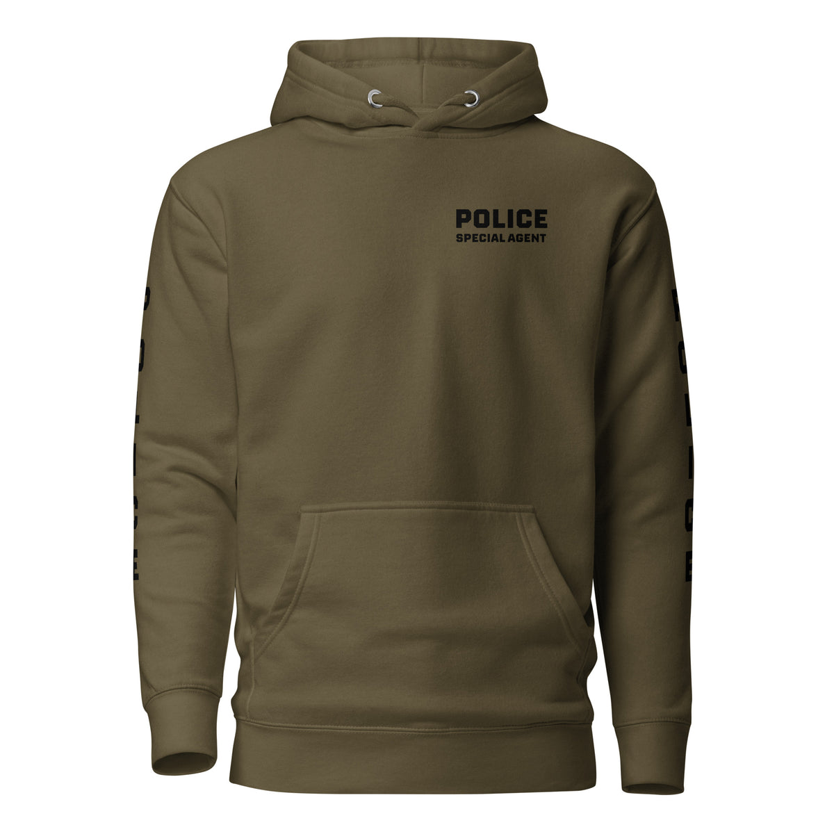 Special Agent — Duty Wear Premium Hoodie (Full Sleeve Identifier) — Military Green — Front view