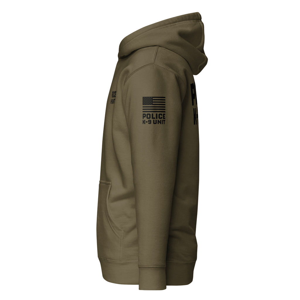 Police K-9 Unit - Premium Duty Wear / RAID Hoodie (Flag & Sleeve Identifiers) in Military Green - left-side view