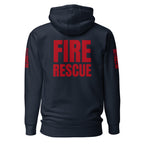 Fire Rescue on-duty hoodie with dual sleeve identifiers in Navy Blazer, back view