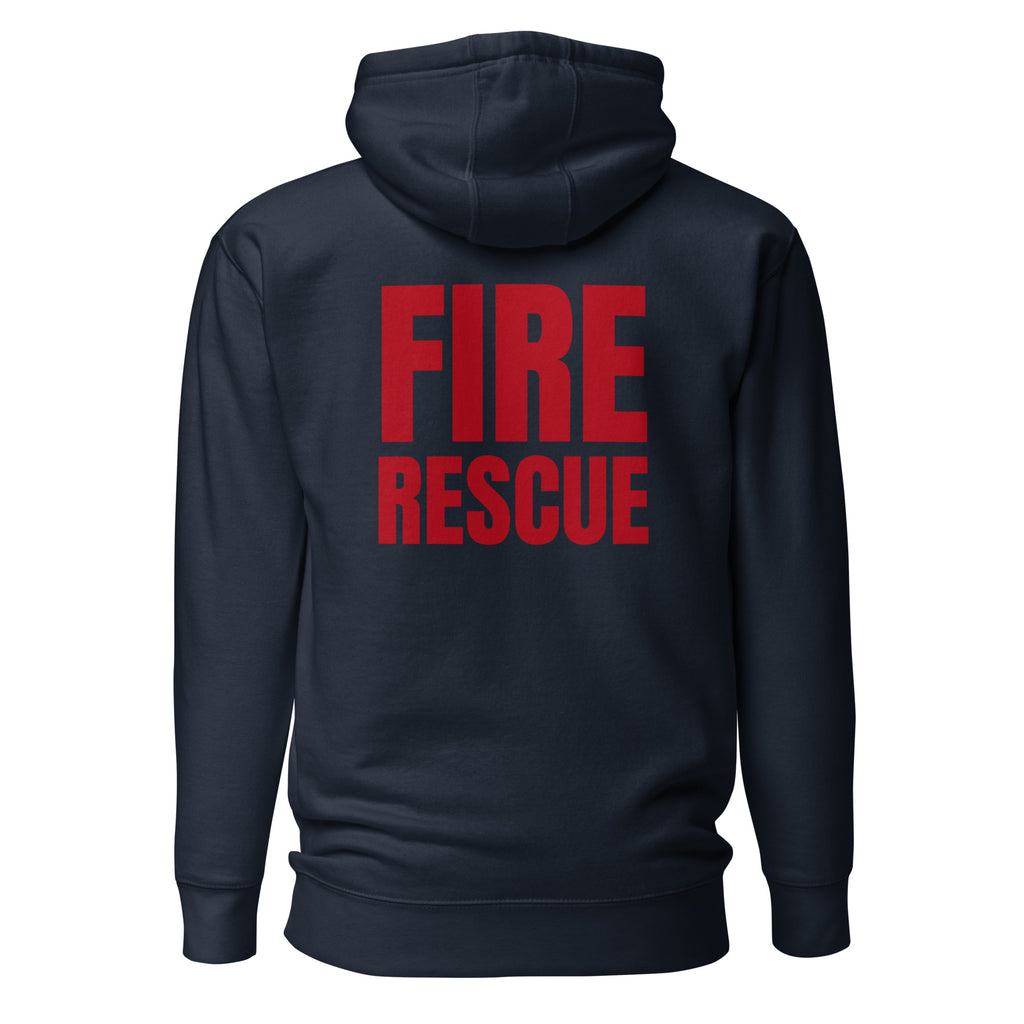 Fire Rescue on-duty premium hoodie in Navy Blazer, back view