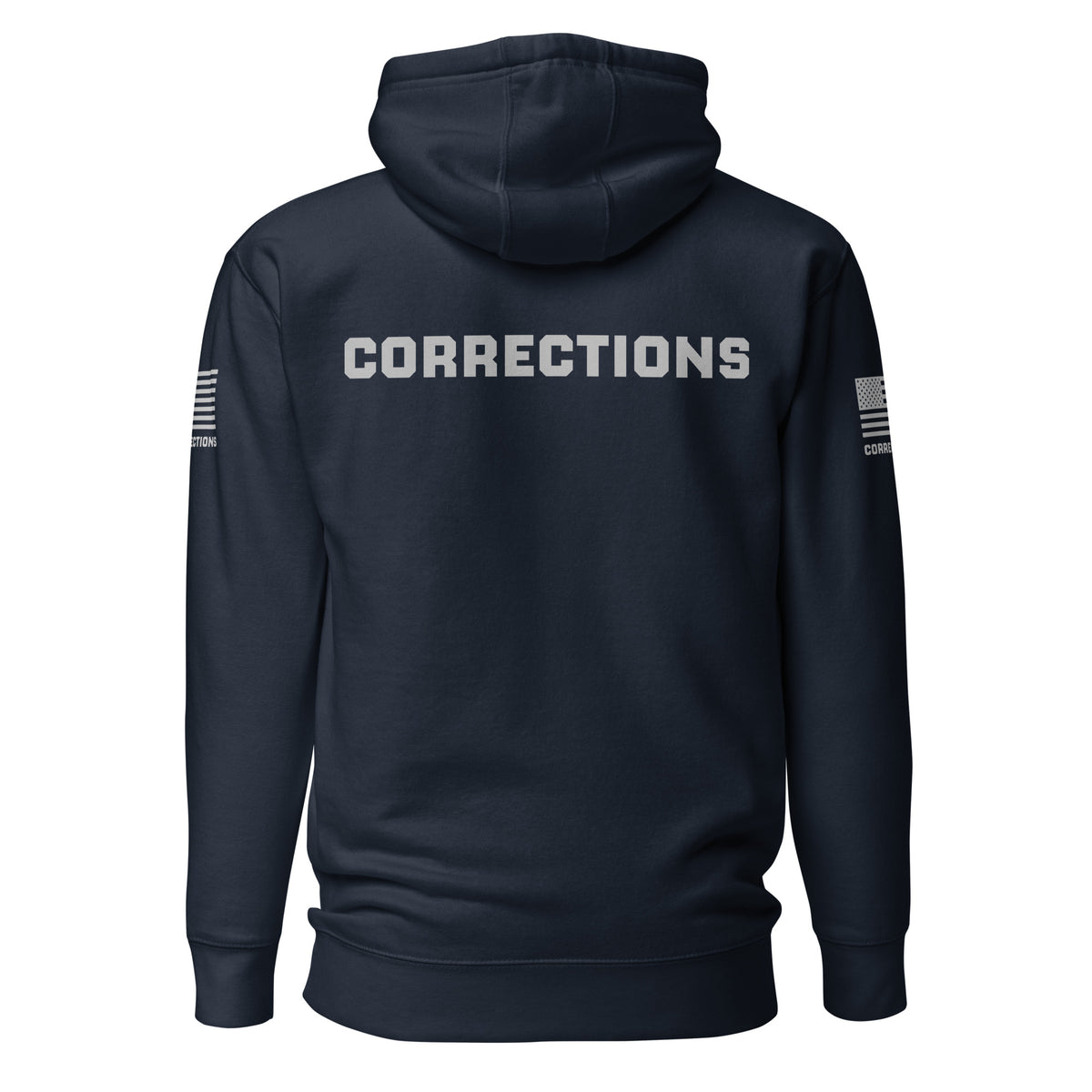 Corrections — Duty Wear Premium Hoodie (Flag & Sleeve Identifier) — Navy Blazer — Back view