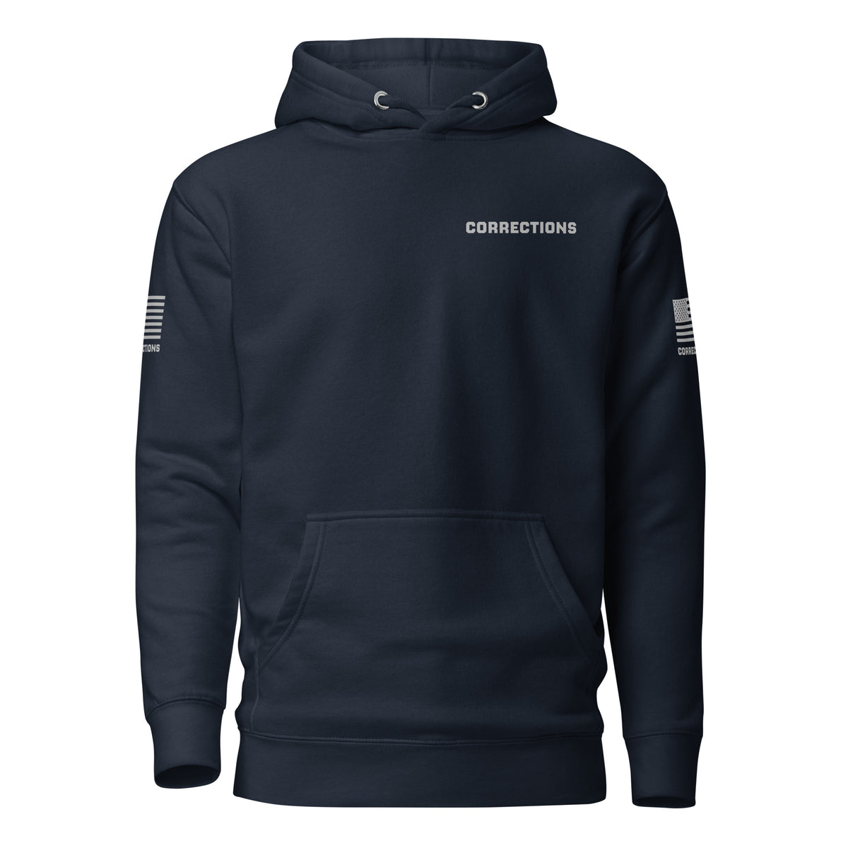 Corrections — Duty Wear Premium Hoodie (Flag & Sleeve Identifier) — Navy Blazer — Front view