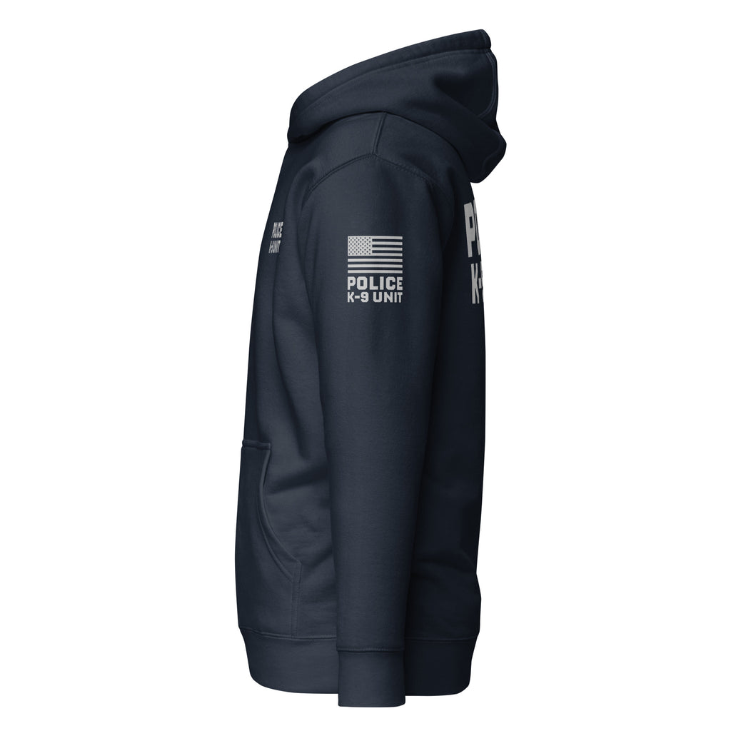 Police K-9 Unit - Premium Duty Wear / RAID Hoodie (Flag & Sleeve Identifiers) in Navy Blazer - left-side view