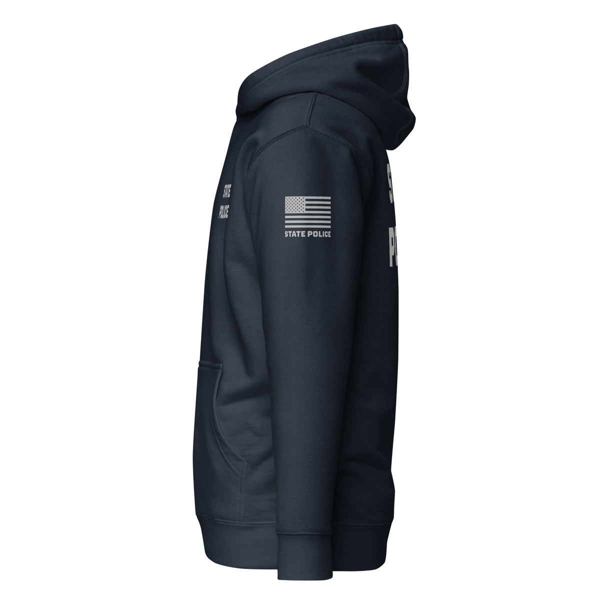 State Police — Duty Wear Premium Hoodie (Flag & Sleeve Identifier) — Navy Blazer — Left-side view