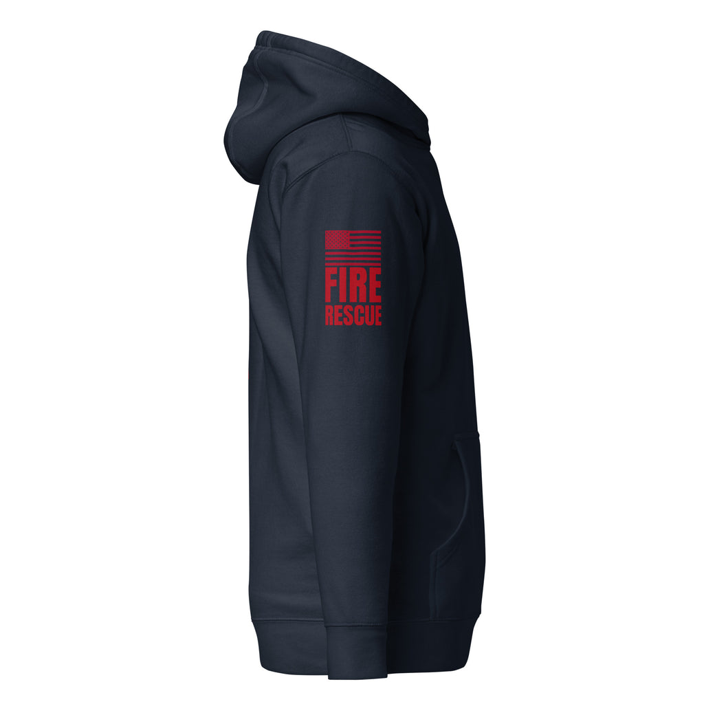 Fire Rescue on-duty hoodie with dual sleeve identifiers in Navy Blazer, right view