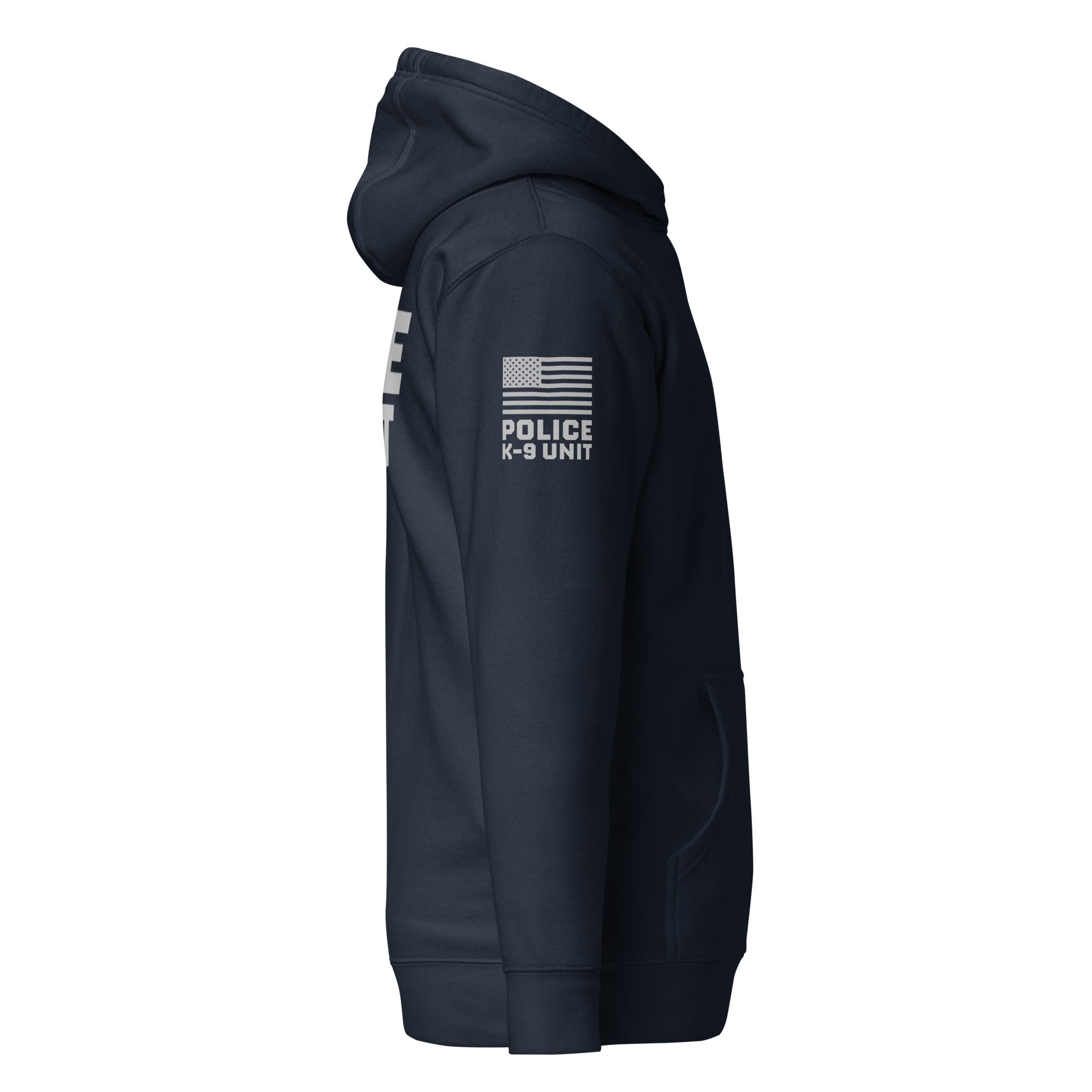Police K-9 Unit - Premium Duty Wear / RAID Hoodie (Flag & Sleeve Identifiers) in Navy Blazer - right-side view