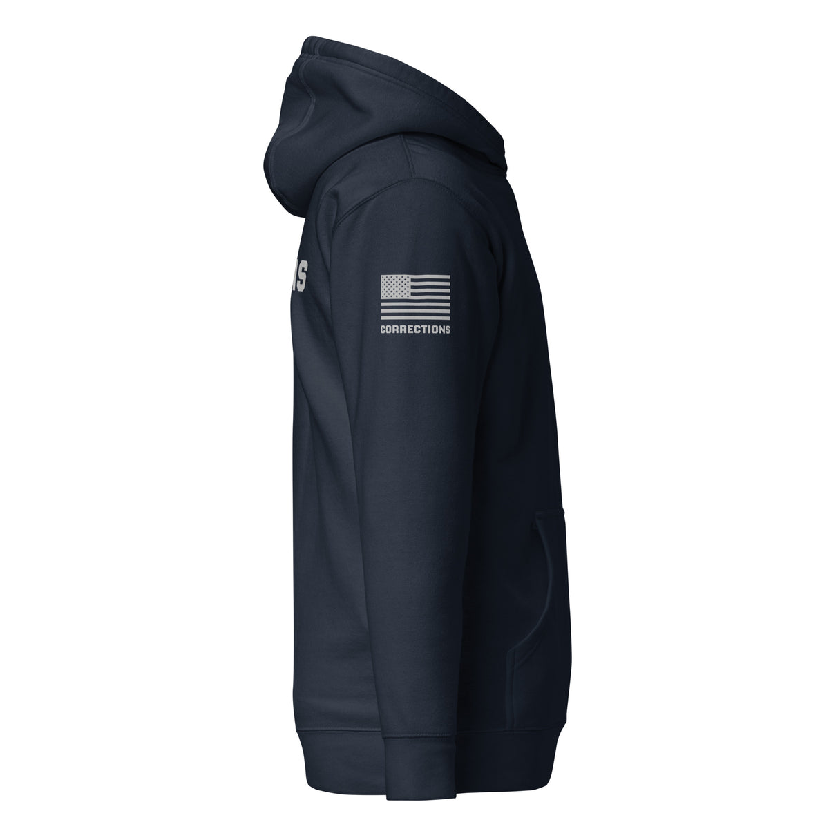 Corrections — Duty Wear Premium Hoodie (Flag & Sleeve Identifier) — Navy Blazer — Right-side view