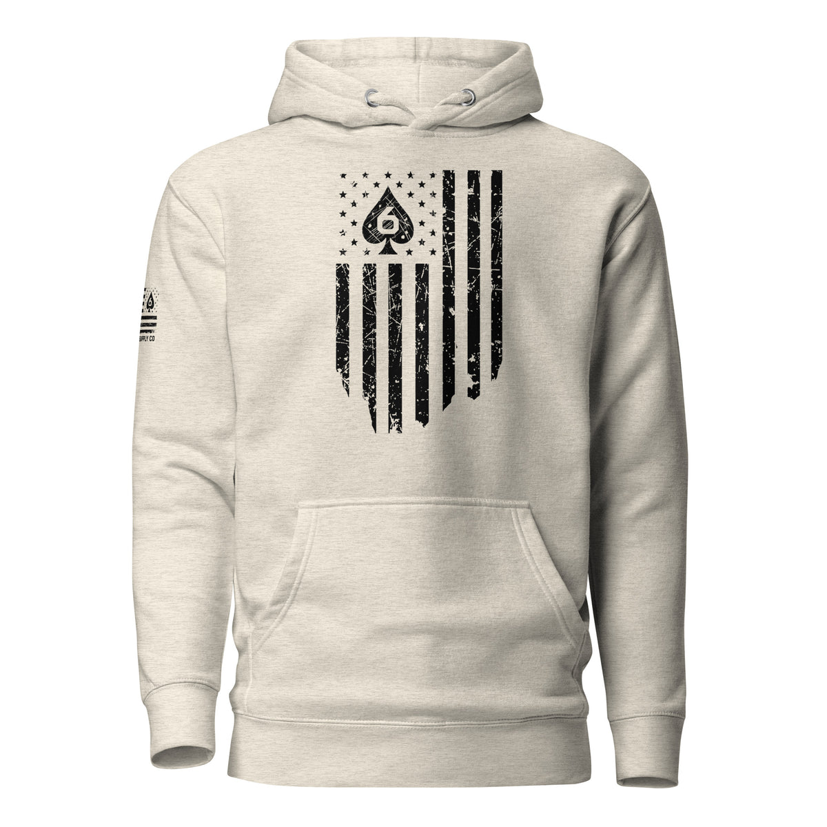 Watch Your Six Flag — Standard Issue Hoodie — Oatmeal Heather — Front view
