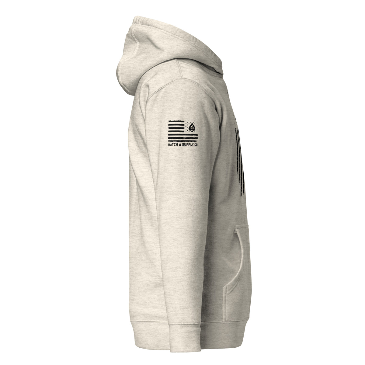Watch Your Six Flag — Standard Issue Hoodie — Oatmeal Heather — Right-side view