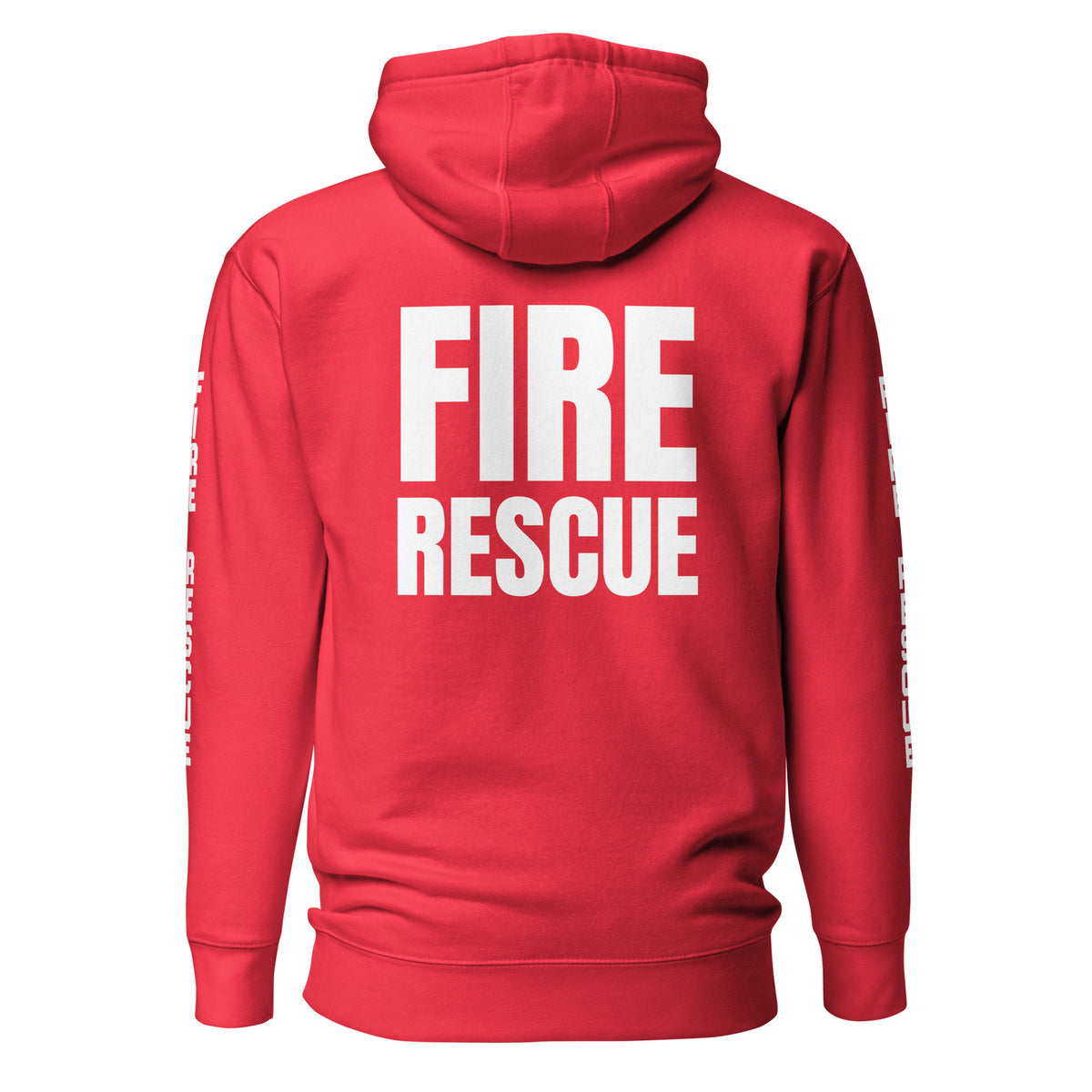 Fire Rescue — Duty Wear Premium Hoodie (Full Sleeve Identifier) — Team Red — Back view
