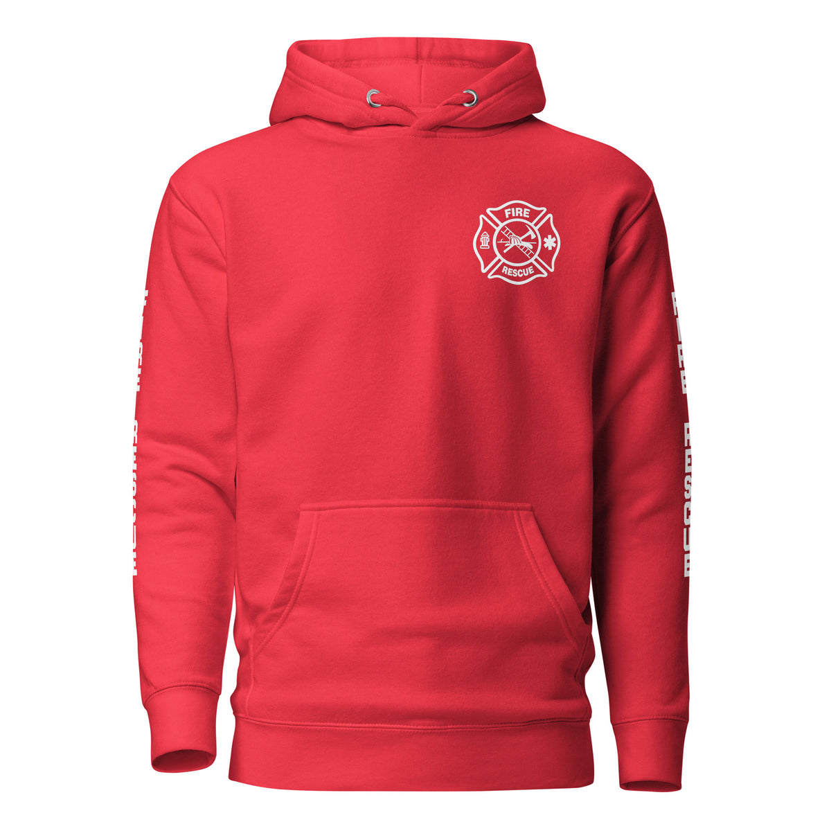 Fire Rescue — Duty Wear Premium Hoodie (Full Sleeve Identifier) — Team Red — Front view