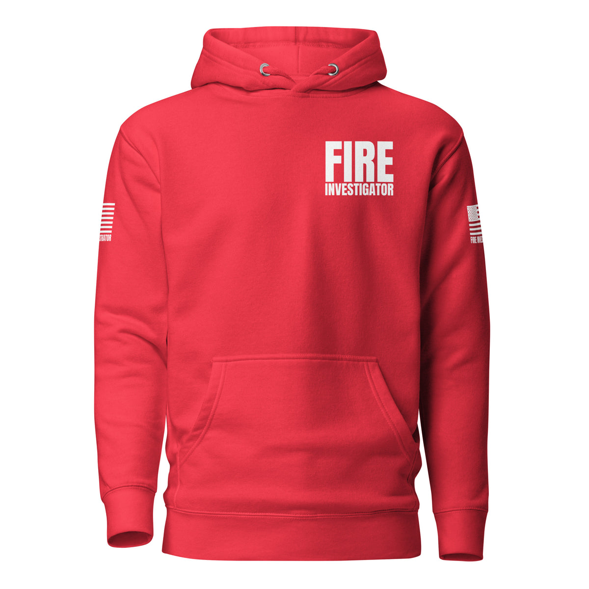 Fire Investigator — Duty Wear Premium Hoodie (Flag & Sleeve Identifier) — Team Red — Front view