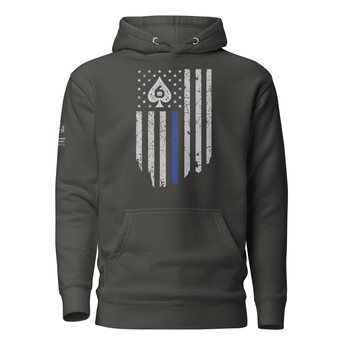 Thin Blue Line — Signature Honor Series Flag Hoodie — Vintage Black, front view