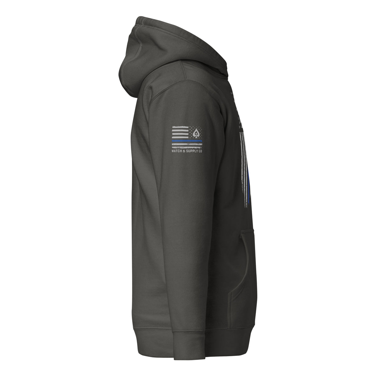 Thin Blue Line — Signature Honor Series Flag Hoodie — Vintage Black, right-side view