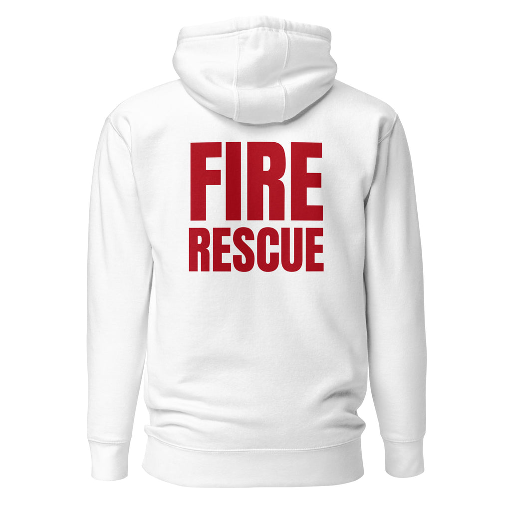 Fire Rescue on-duty premium hoodie in White, back view