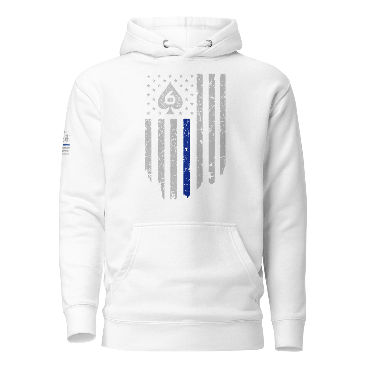 Thin Blue Line — Signature Honor Series Flag Hoodie — White, front view